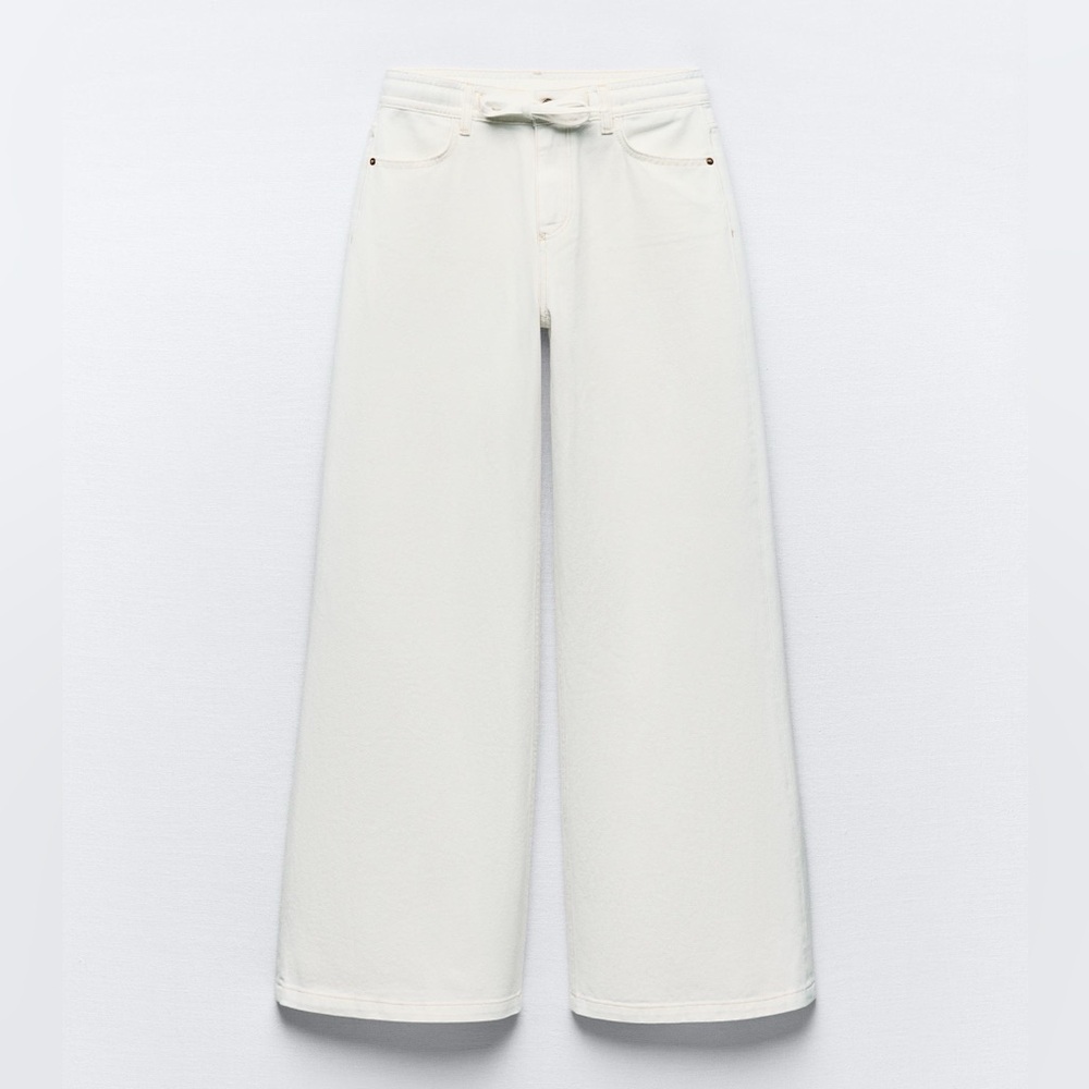 NEW ZARA Wide Leg Palazzo Jeans in Ivory
